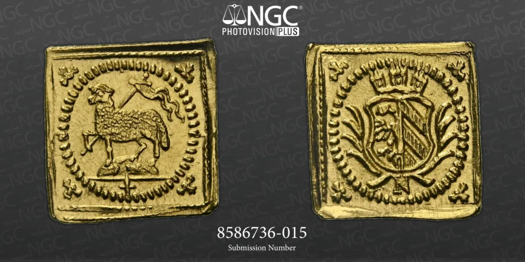 NÜRNBERG City 1/8 Ducat Klippe (1700). Lammprägung NGC MS66